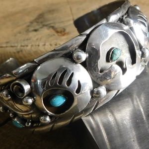 Fine Silver Shadowbox Turquoise Bear Claw Cuff